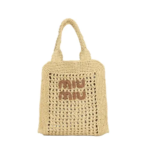 MIU MIU Raffia Shoulder Bag, Crossbody Bag, Handbag Women's Beige & Brown