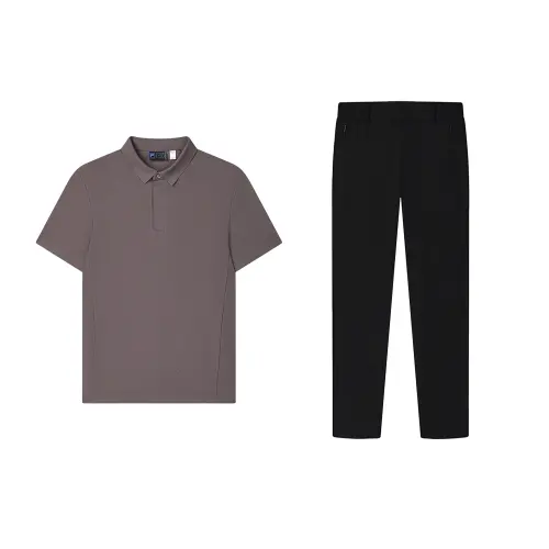 FILA Casual Sportswear Men's Set Deep Purple Top+Jet Black Bottom Polo Collar Moderate