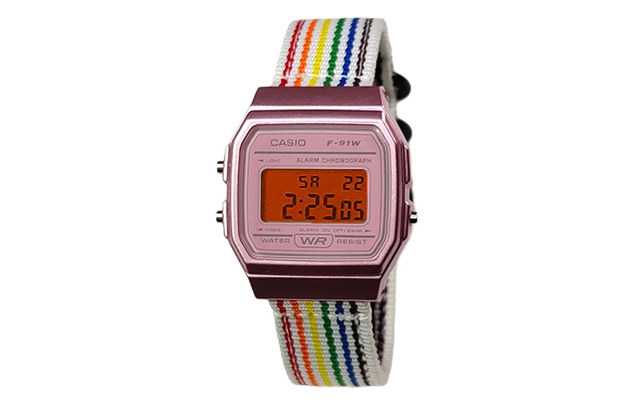 Casio, waterproof modified quartz nylon orange fuchsia classic retro watch strap, women's watch, dial, custom-made, quartz mechanism, Japanese and Korean