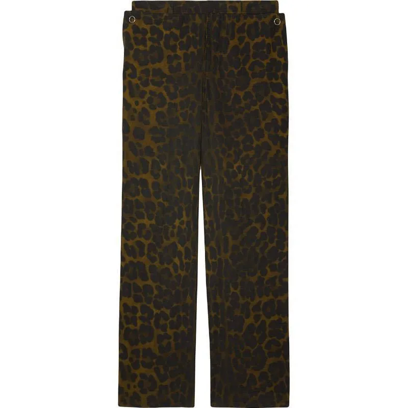 Burberry Leopard Print Straight Leg Cotton Trousers