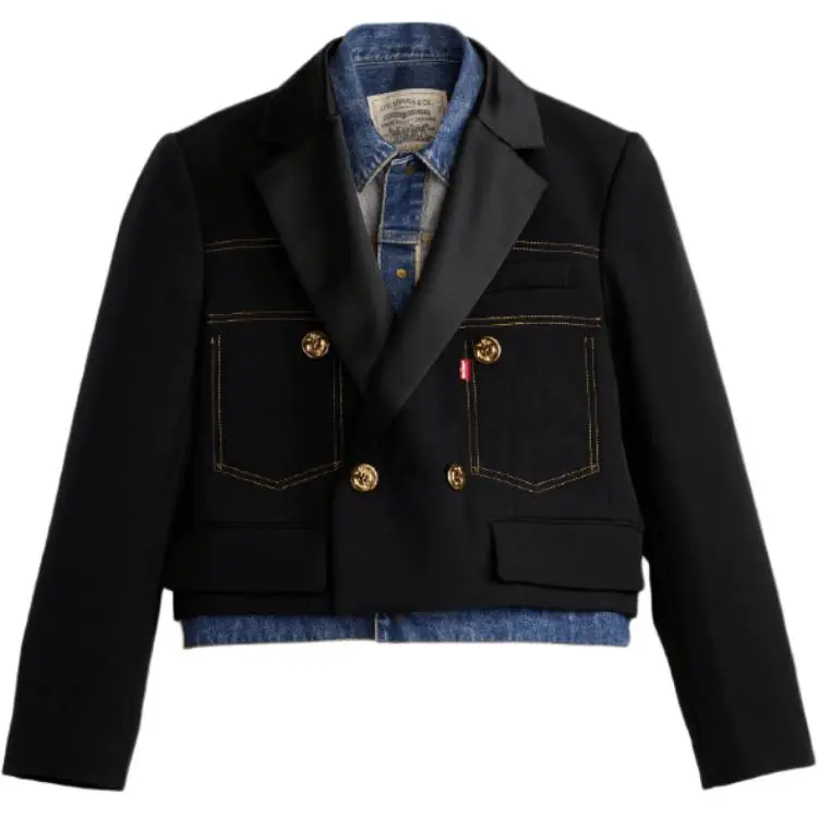 Sacai Double Breasted Cropped Denim Blazer