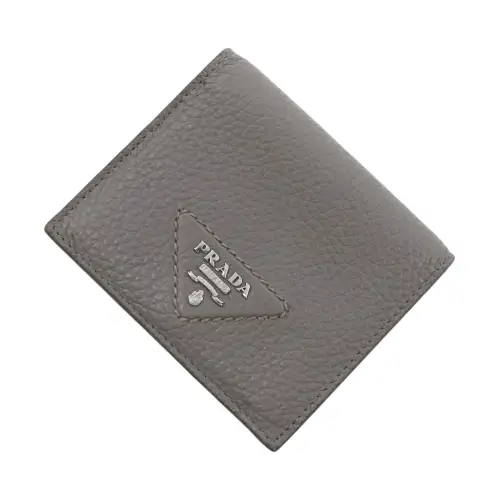 PRADA Triangle Leather Wallet Men's Gray