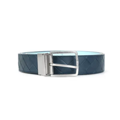Bottega Veneta Pin Buckle Sheepskin Leather Belts Men's Dark Blue/Light Blue 3.5cm