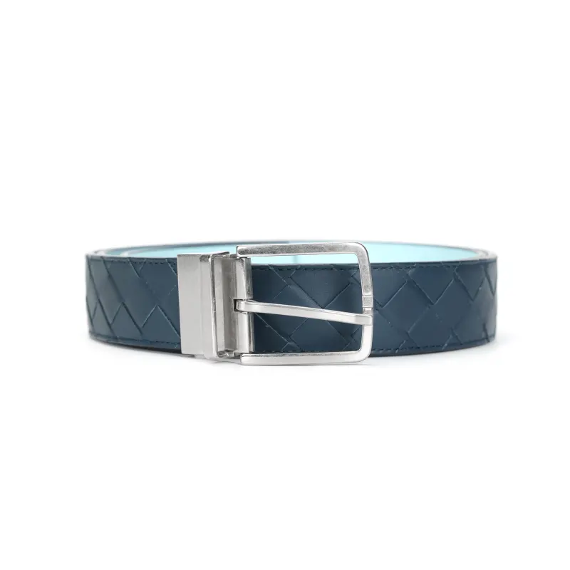 Bottega Veneta Pin Buckle Sheepskin Leather Belts Men's Dark Blue/Light Blue 3.5cm