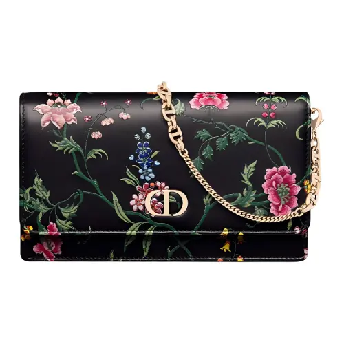 DIOR Caro Cow Leather One Shoulder Crossbody Clutch Women's Black