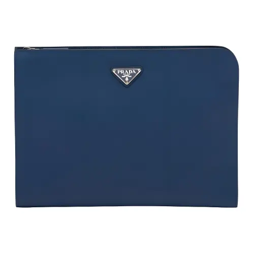 PRADA Saffiano Leather Clutch Men's Dark Purple Blue