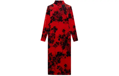 Balenciaga Long Sleeved Dresses Women's Red Stand Collar Moderate