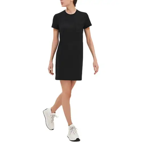 HERMES Hermès FW23 solid color embroidered pocket straight short-sleeved dress for women, black