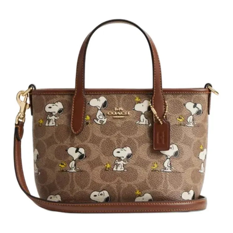 COACH X Peanuts Collaboration City Artificial Leather Tote Bag, Shopping Bag, Shoulder Bag, Crossbody Bag, Handbag Mini