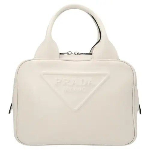 PRADA Leather One Shoulder Handbag Women's White