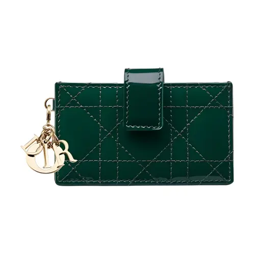 DIOR Lady Dior Wicker Pattern Cow Leather Card Holder Women's Pine Green