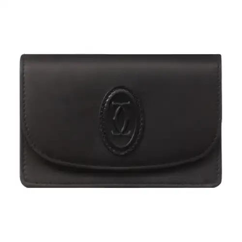 CARTIER Cow Leather Card Holder Women's Black