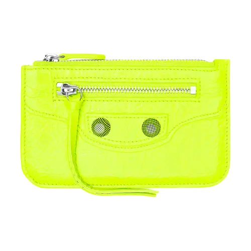 Balenciaga Le Cagole Fine Grained Sheepskin Coin Purse, Card Holder Women's Fluorescent Yellow
