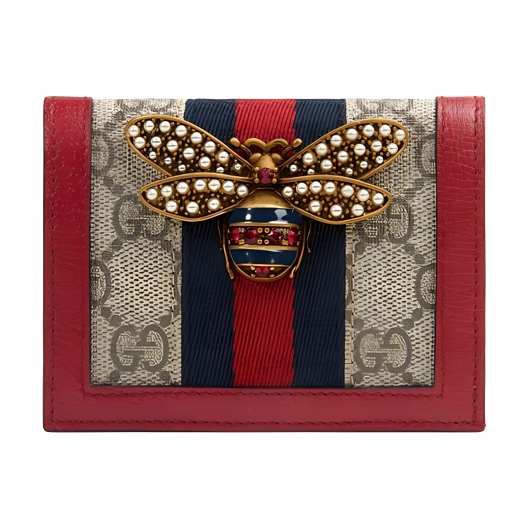 GUCCI Queen Margaret Canvas With Leather Card Holder Regular Women's Red & Blue & Ebony