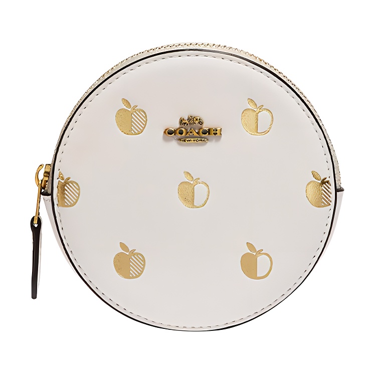 COACH Coach 11 Apple Print Round Zipper Closure Leather Coin Purse Women's White