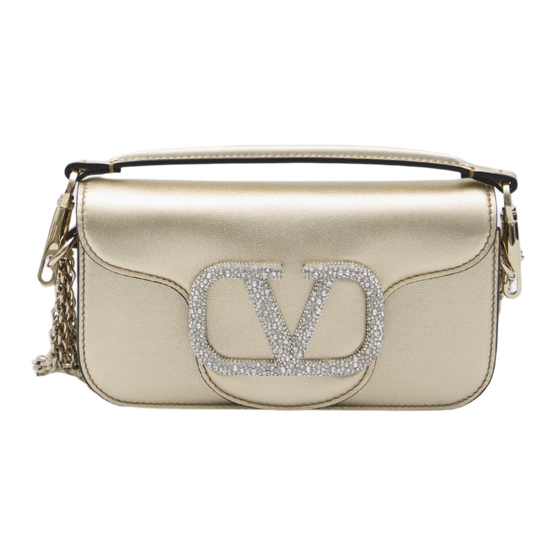 Valentino Valentino, removable foldable leather small platinum golden one-shoulder bag