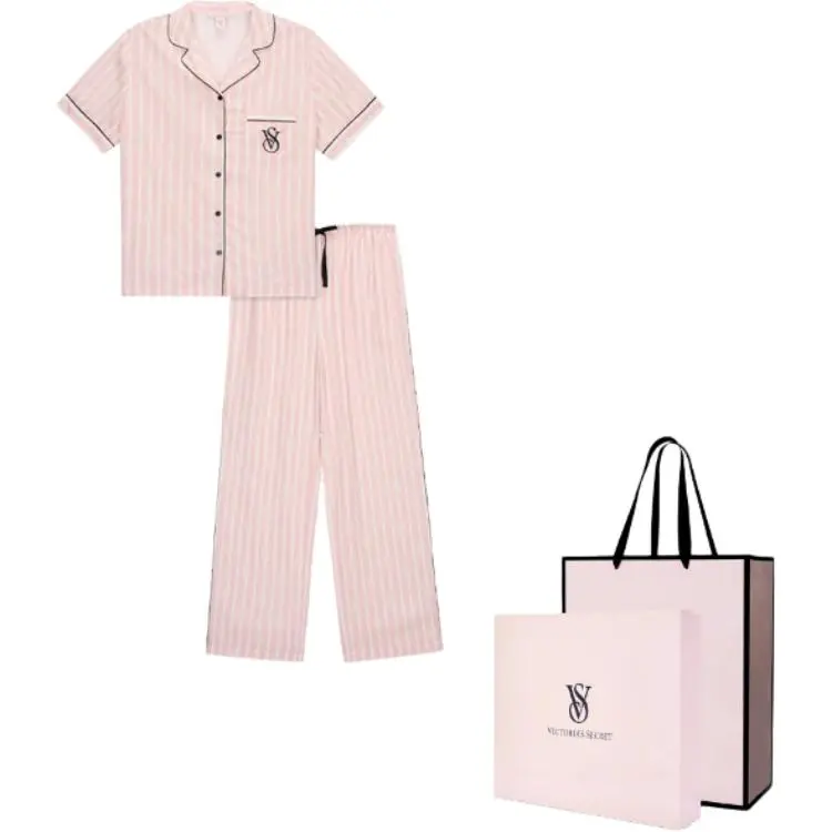 Victoria's Secret Pajama Set Women's Pink White Stripes