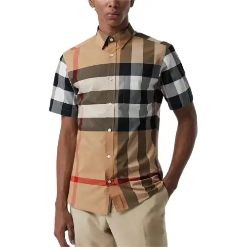 Burberry Shirts Men's Camel Lapel Moderate Straight Fit