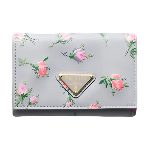 PRADA Saffiano Leather Card Holder Women's Pearl Gray