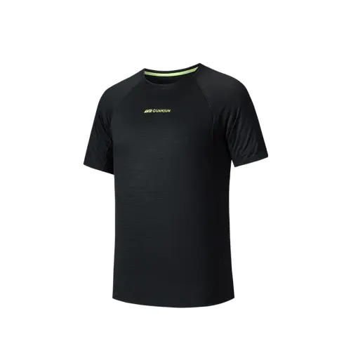 ANTA T Shirts Men's Black Crew Neck Moderate Straight Fit