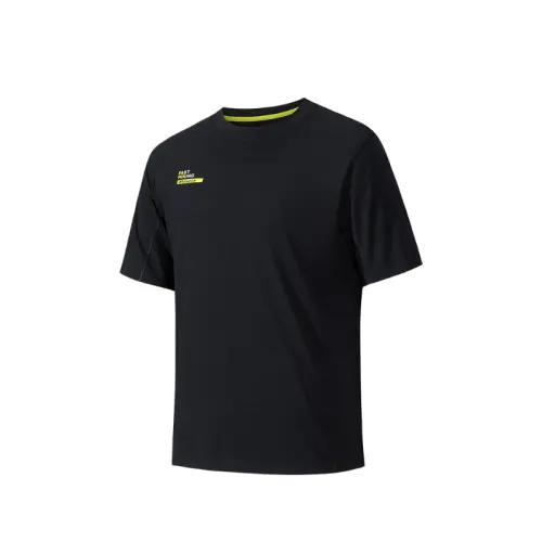 ANTA T Shirts Men's Black Crew Neck Moderate Straight Fit