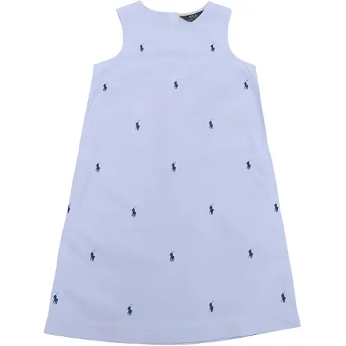 Polo Ralph Lauren Blue children's dress with a round collar sleevless, children's clothing, logo embroidery service