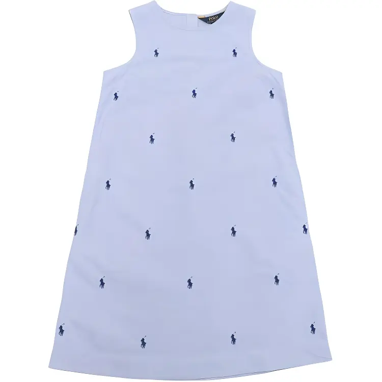 Polo Ralph Lauren Blue children's dress with a round collar sleevless, children's clothing, logo embroidery service