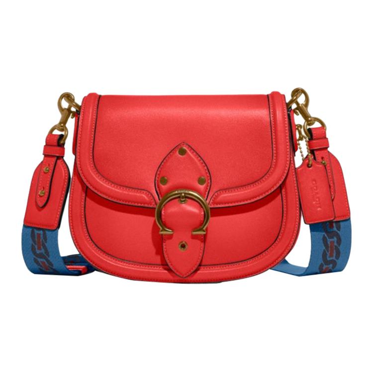 COACH Beat Leather Saddle Bag, Shoulder Bag, Crossbody Bag Small Women's Red