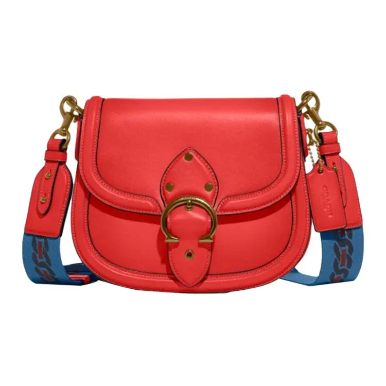 COACH Beat Leather Saddle Bag, Shoulder Bag, Crossbody Bag Small Women's Red