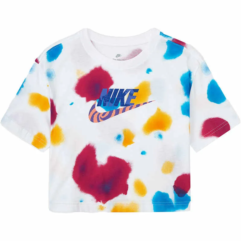 Nike Women'ss Logo Print Cropped Crewneck T-Shirt White