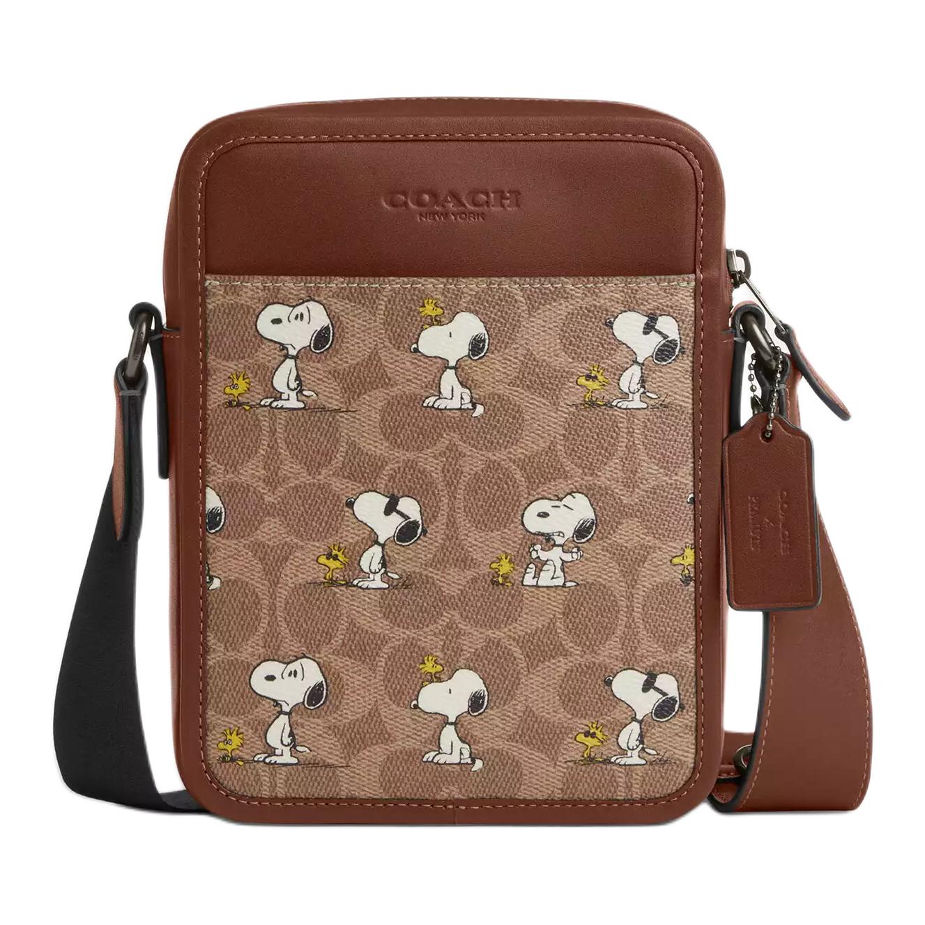 COACH COACH x PEANUTS Snoopy Collaboration Teri 16 Detachable Shoulder Strap Printed Coated Canvas Crossbody Shoulder Bag Small Men's Ochre