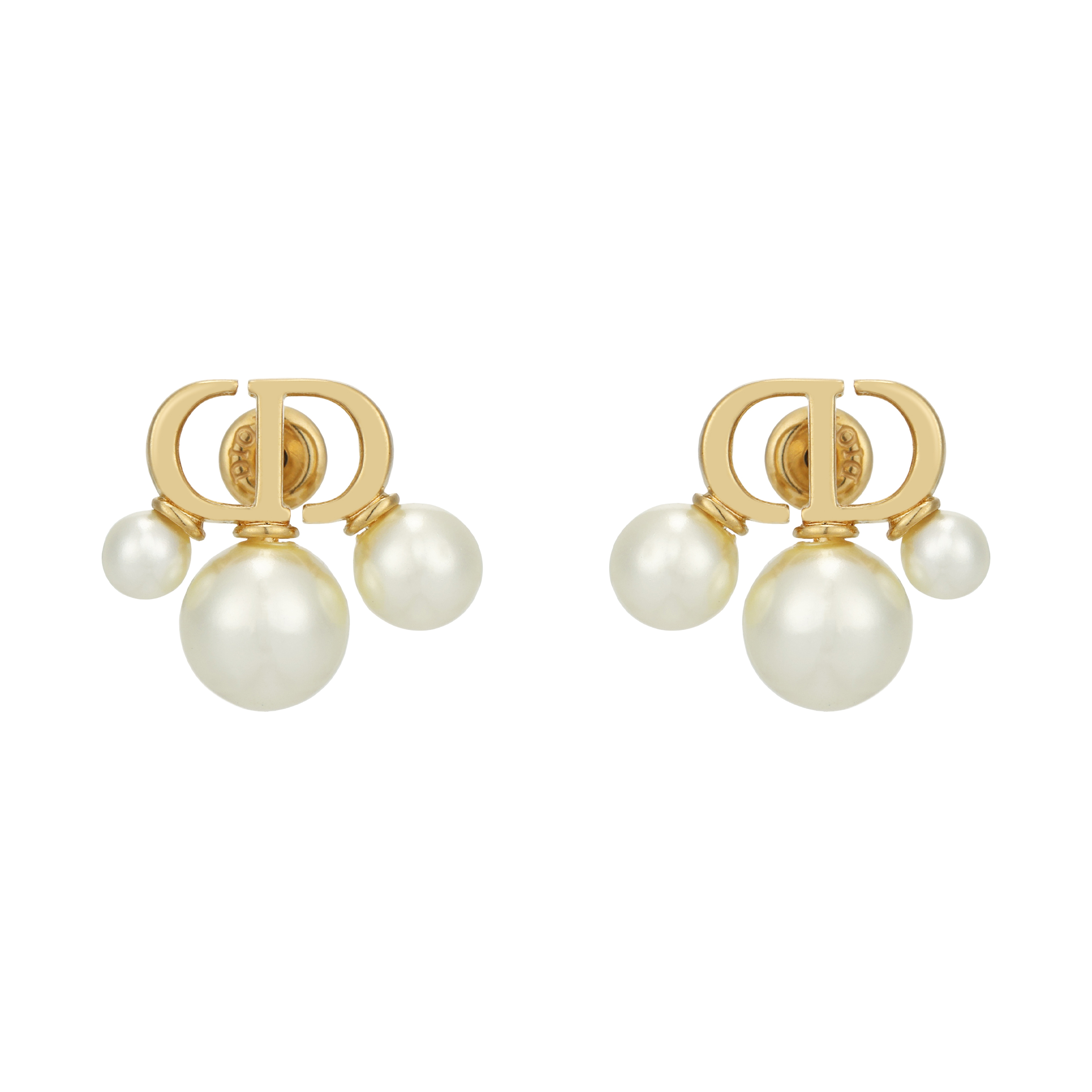 DIOR Dior Logo Sign Metal Resin Pearl Stud Earrings Women's Gold