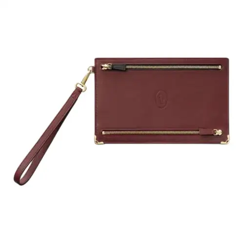 CARTIER Cow Leather Clutch Women's Burgundy