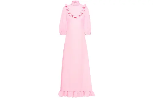 MIU MIU Short Sleeved Dresses Women's Pink Stand Collar Moderate Long