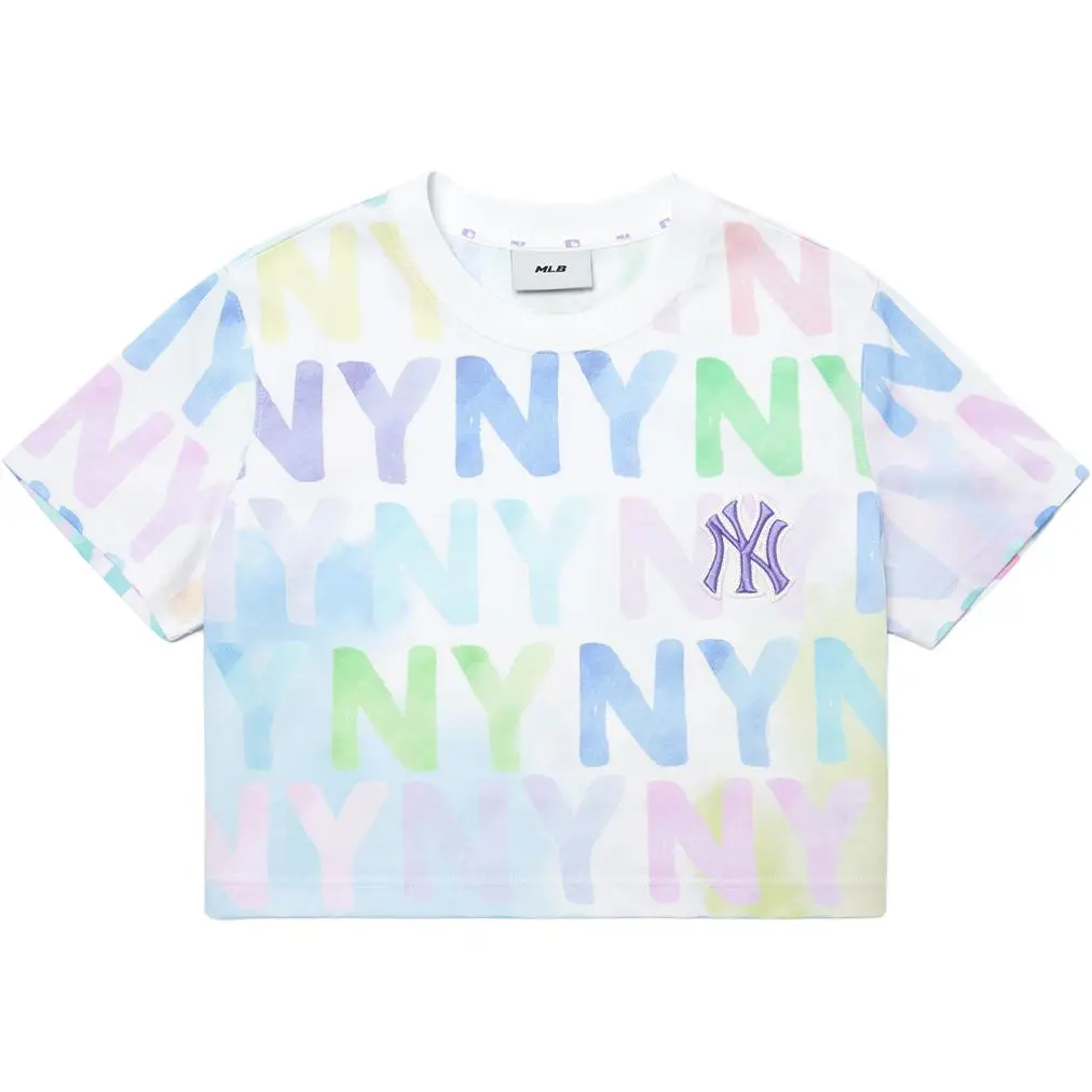 MLB Basic Logo Crop Tops Women's White Crew Neck Moderate