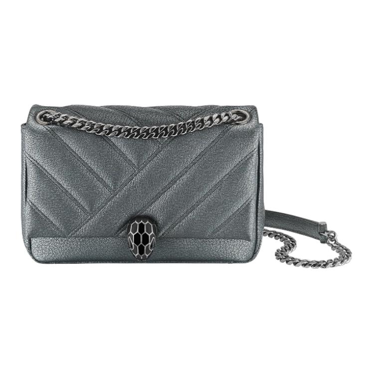 BVLGARI Serpenti Cabochon Cow Leather Shoulder Bag, Crossbody Bag Regular Women's Silver