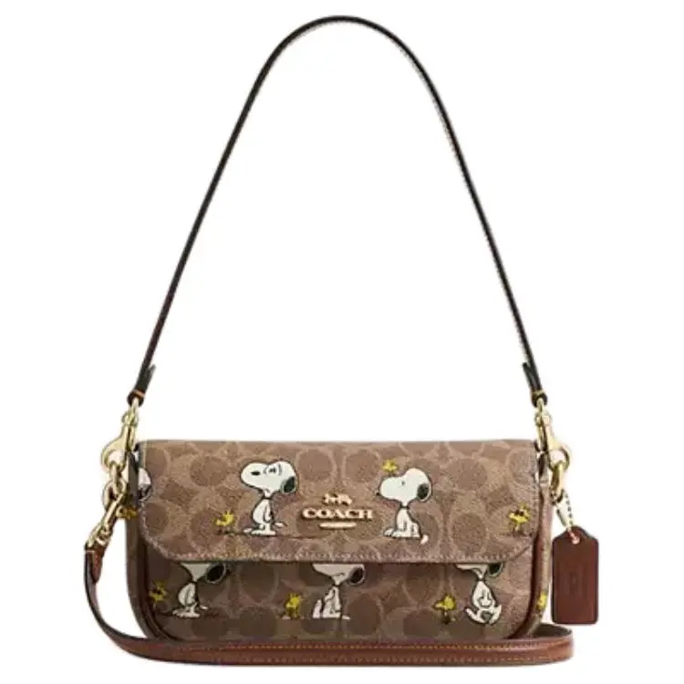 COACH X Snoopy Collaboration Hailey Coated Canvas With Leather Shoulder Bag Small Women's Tan