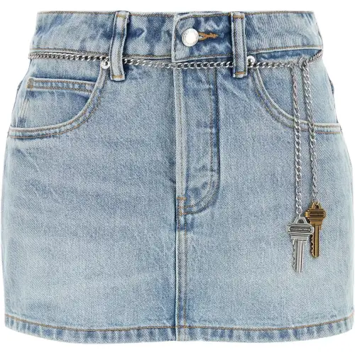Alexander wang FW25 key metal accessories solid color button pocket denim skirt women's light blue