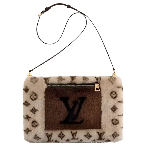 LOUIS VUITTON Mink Fur Shoulder Bag Women's Brown