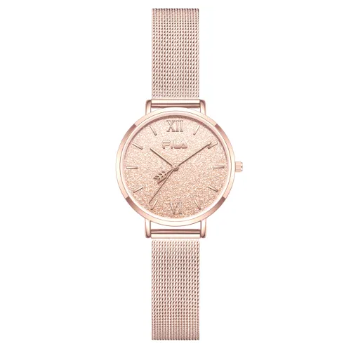 FILA Quartz watch strap stainless steel, golden dial, women's watch, small bag for students, gift box, quartz mechanism, pink gold, light luxury style, high-quality style