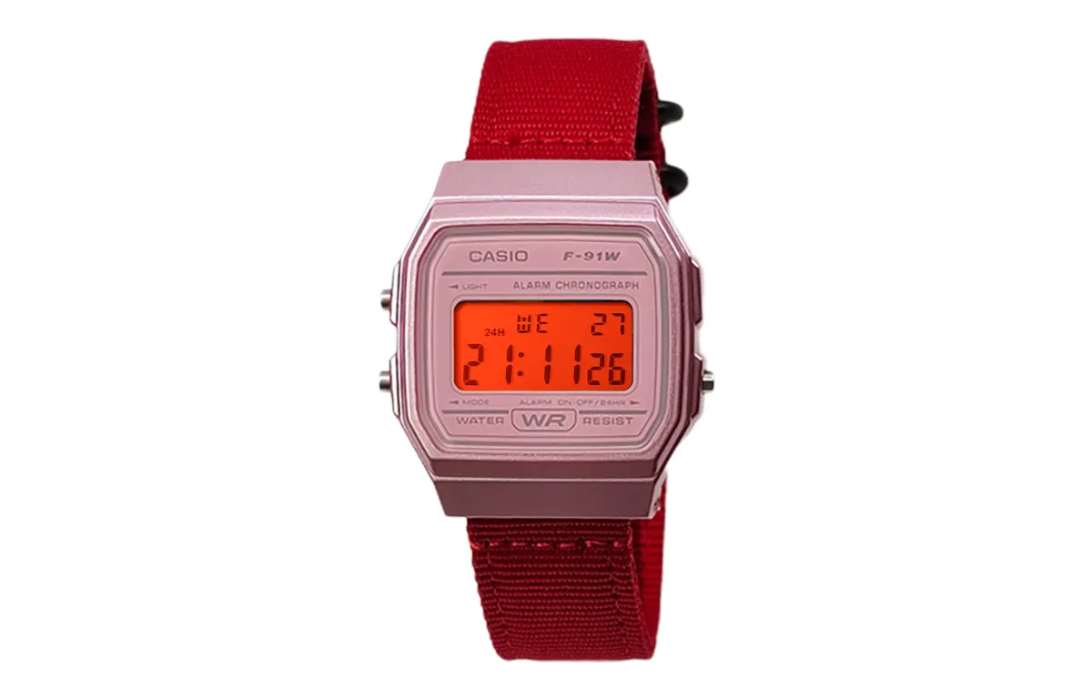 CASIO Custom Collection Quartz Movement Nylon Strap Watch Men's Watches Pink Watch Dial