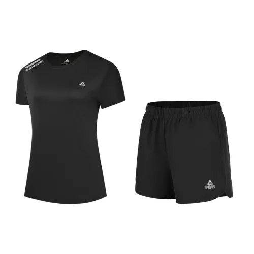 Quick dry breathable yoga clothing with a round collar, comfortable shorts with letters, black set, for running, simple and elegant design