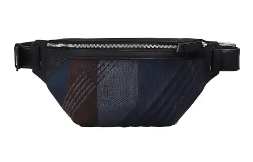 HERMES Cityslide Zip Closure Cow Leather Fanny Pack Men's Light Gray Midnight Blue Black