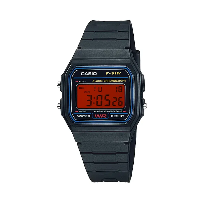 CASIO Custom Collection F 91W 1 Upgraded Blood Crane Red Screen Quartz Movement Resin Strap Watch