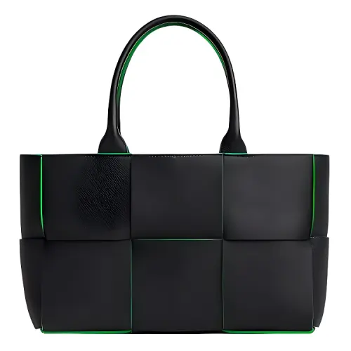Bottega Veneta Arco Grain Buffalo Leather Tote Bag, Shopping Bag, Handbag Small Women's Black/Parrot Green