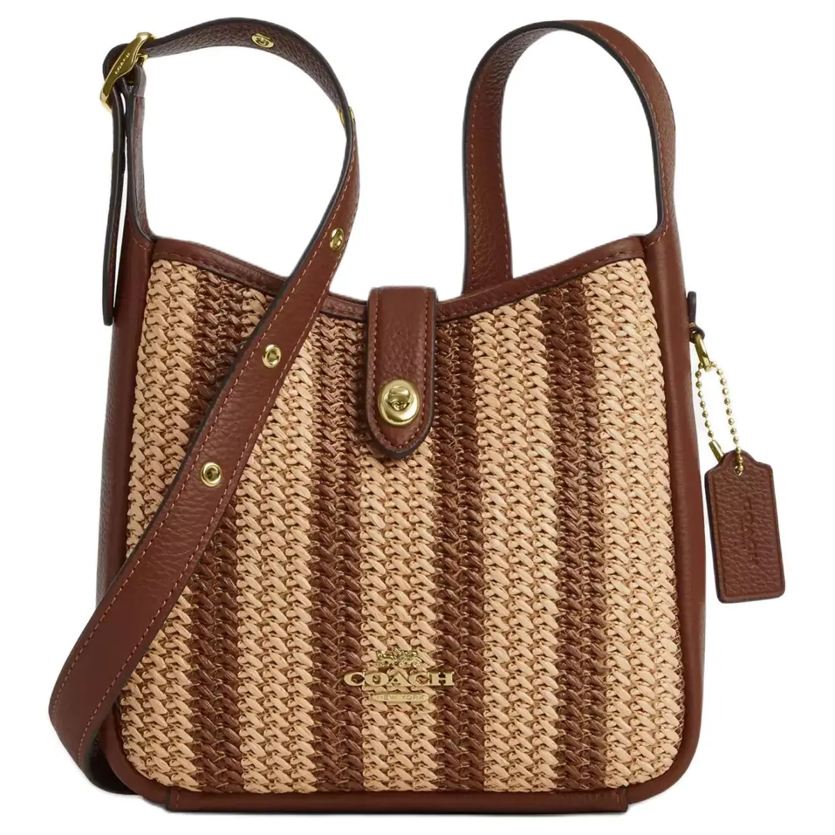 COACH Hadley Straw Shoulder Bag, Crossbody Bag Small Women's Gold & Red & Wood Color