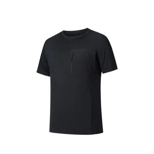 ANTA T Shirts Men's Black Crew Neck Moderate Straight Fit
