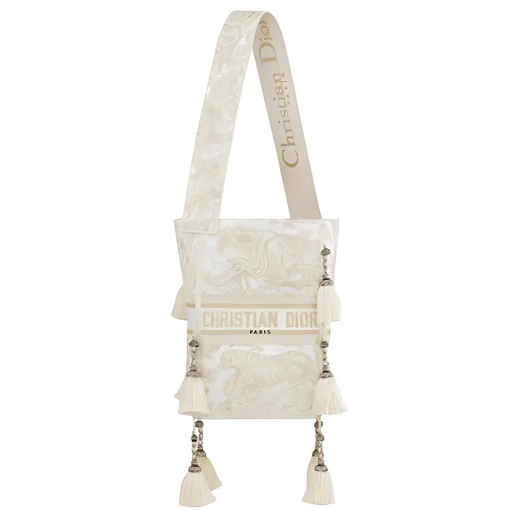 DIOR D Bubble Embroidery Bucket Bag, Shoulder Bag, Handbag Women's Gold