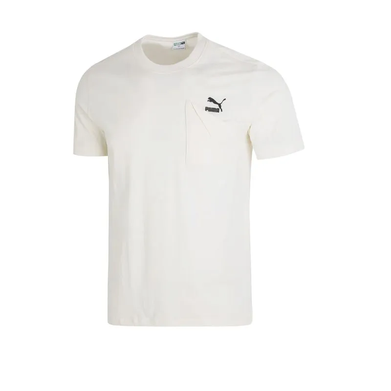PUMA T-Shirts Men's White Crew Neck Moderate Straight Fit