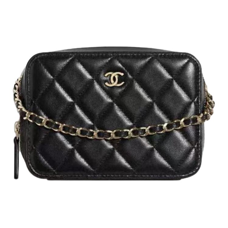 CHANEL 22K Autumn And Winter Sheepskin One Shoulder Crossbody Clutch Women's Black